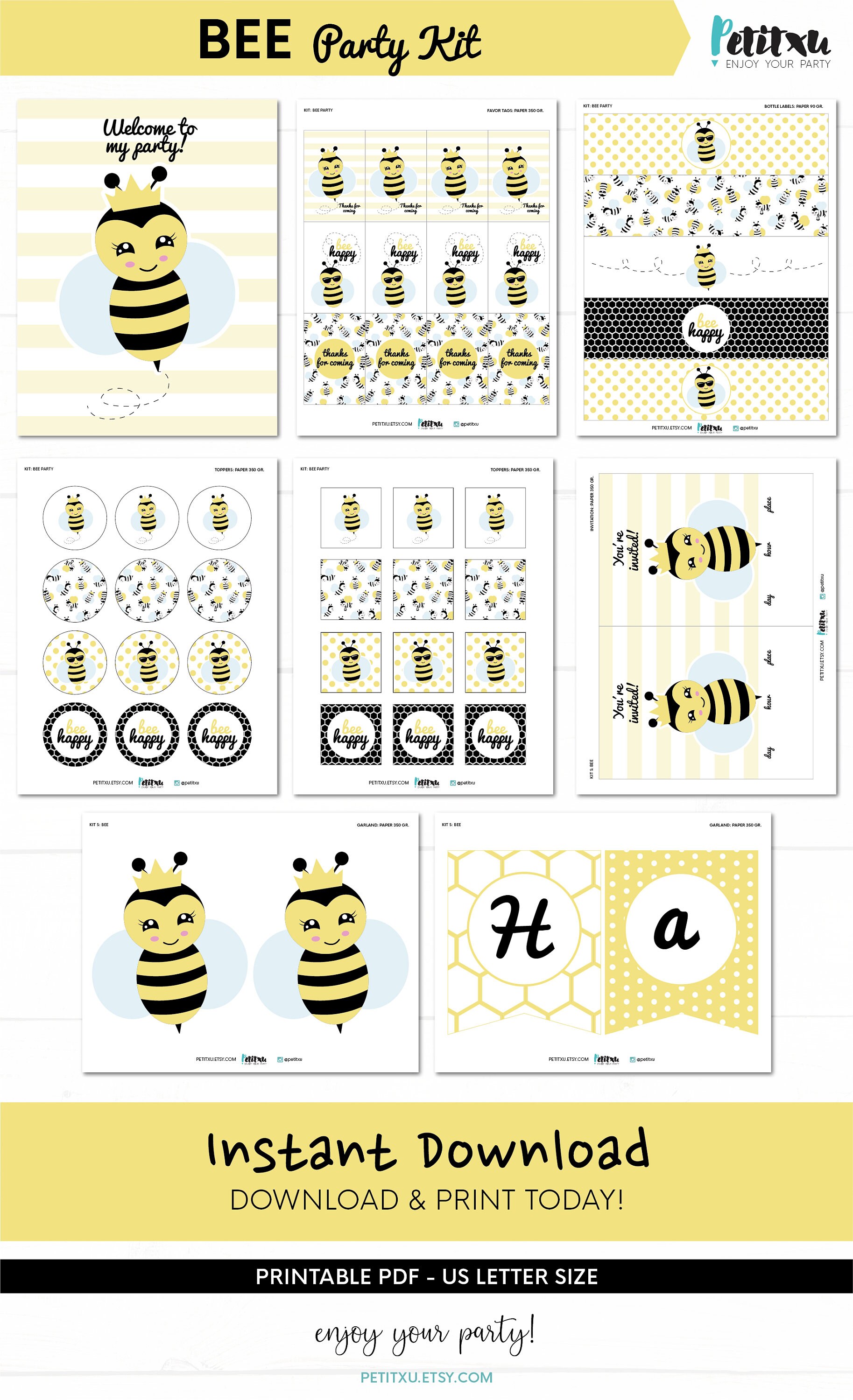 Bee themed party kit kids party decor bee birthday printable | Etsy