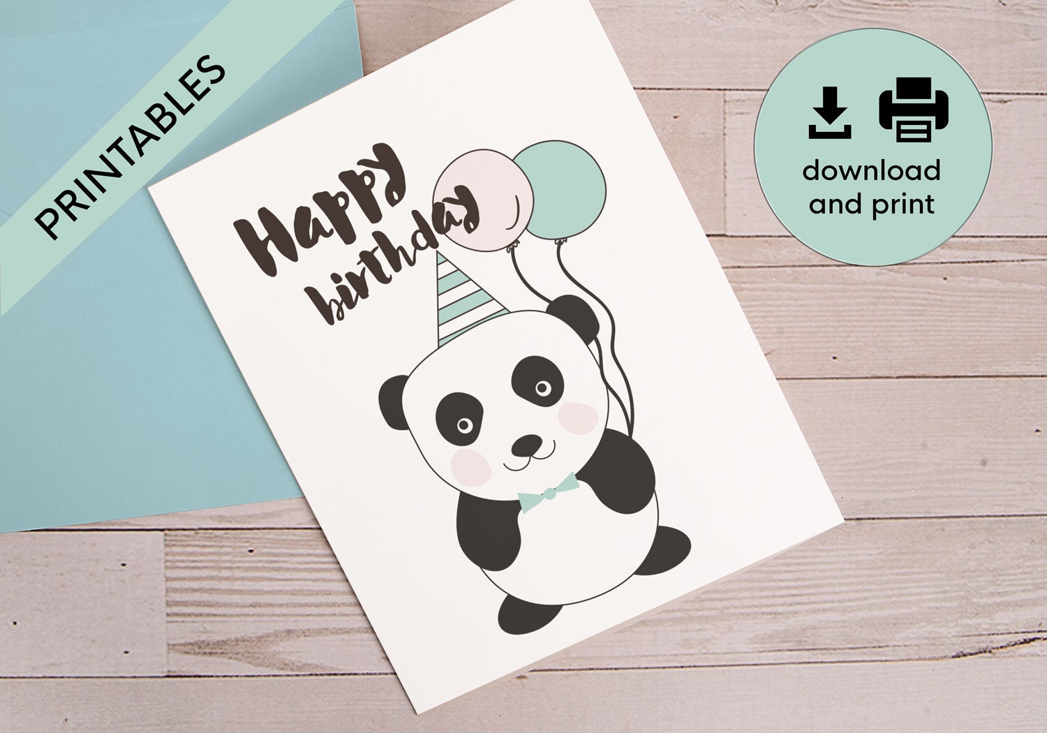 Printable Panda Bear birthday card for kids Ready to print | Etsy