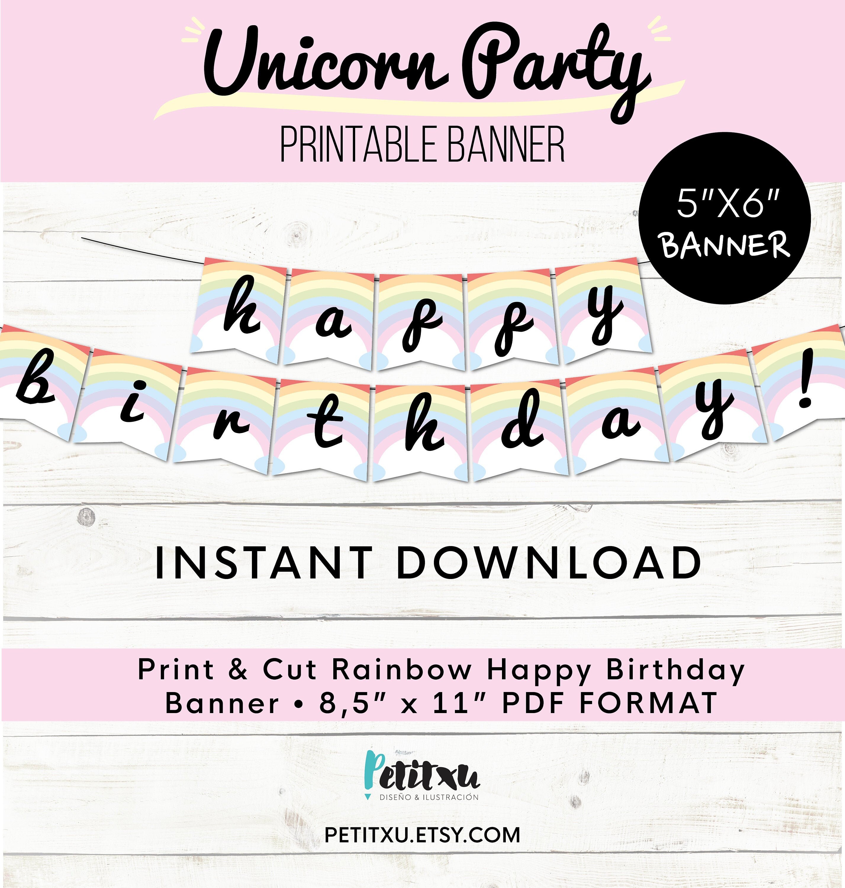 Happy Birthday Rainbow Garland Girl Birthday Banner Unicorn Etsy