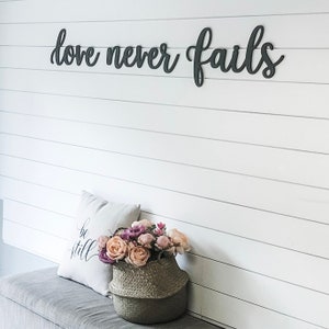 Love Never Fails Sign | Wedding Sign | Anniversary Gift | Farmhouse Decor | Wedding Gift | Newlywed Gift | Wooden Words | Valentines Day