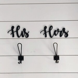 His and Hers Towel Hooks Wood Words Towel Rack Couples Gift Bathroom Signs New Home Gift Wall Decor Realtor Closing Gift image 2
