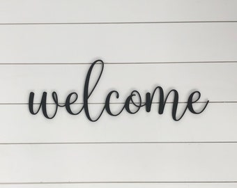 Welcome Sign | Laser Cut Welcome Sign | Wood Cutout Words | Modern Farmhouse Wall Decor | Laser Cut Signs | Entryway Decor | Entry way Sign