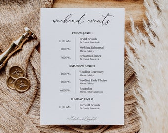 Wedding Timeline Template, Wedding Day Timeline, Wedding Itinerary Template, Wedding Weekend Schedule of Events, Editable Printable Template