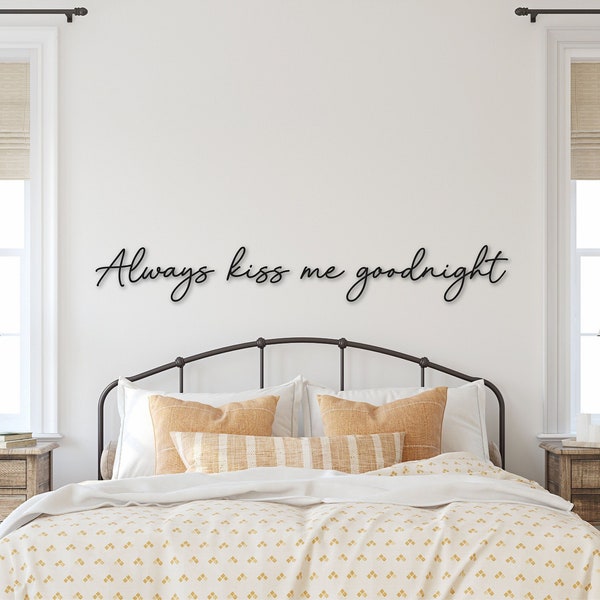 Always Kiss Me Goodnight, Wood Words, Wall Decor Over the Bed, Bedroom Wall Decor, Wood Words, Laser Cut Sign, Wooden Words