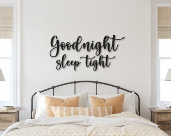 Goodnight Sleep Tight Sign, Wall Decor Over the Bed, Bedroom Wall Decor, Above Bed Decor, Good Night Sign, Wood Words, Laser Cut Words