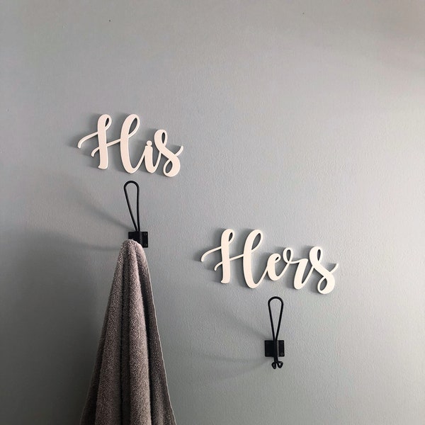 His and Hers | Towel Hooks | Wood Words | Towel Rack | Couples Gift | Bathroom Signs | New Home Gift | Wall Decor | Realtor Closing Gift