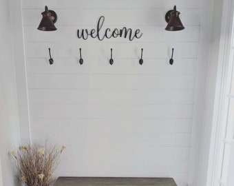Large Wood Welcome Sign, Wood Cutout Words, Modern Farmhouse Wall Decor, Laser Cut Signs, Entryway Decor, Entry Way Sign
