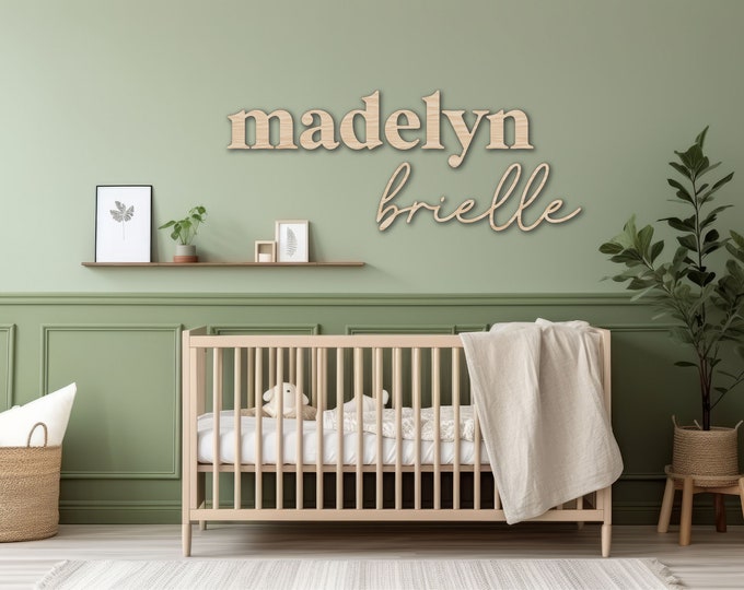 Featured listing image: Nursery Name Sign, Wooden Letters for Nursery, Wood Name Sign, Word Cutout, Playroom Sign, Kids Room Decor, Custom Wood Words