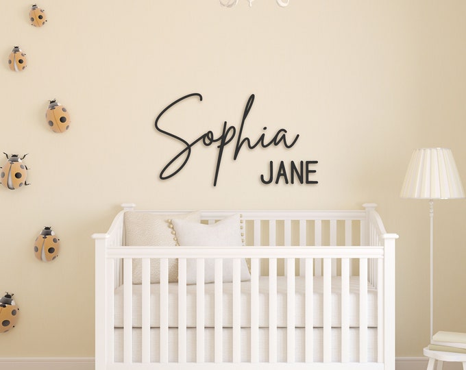 Featured listing image: Wooden Nursery Name Sign, Wooden Letters for Nursery, Baby Shower Gift, Wood Name Sign, Word Cutout, Playroom Sign, Kids Room Decor