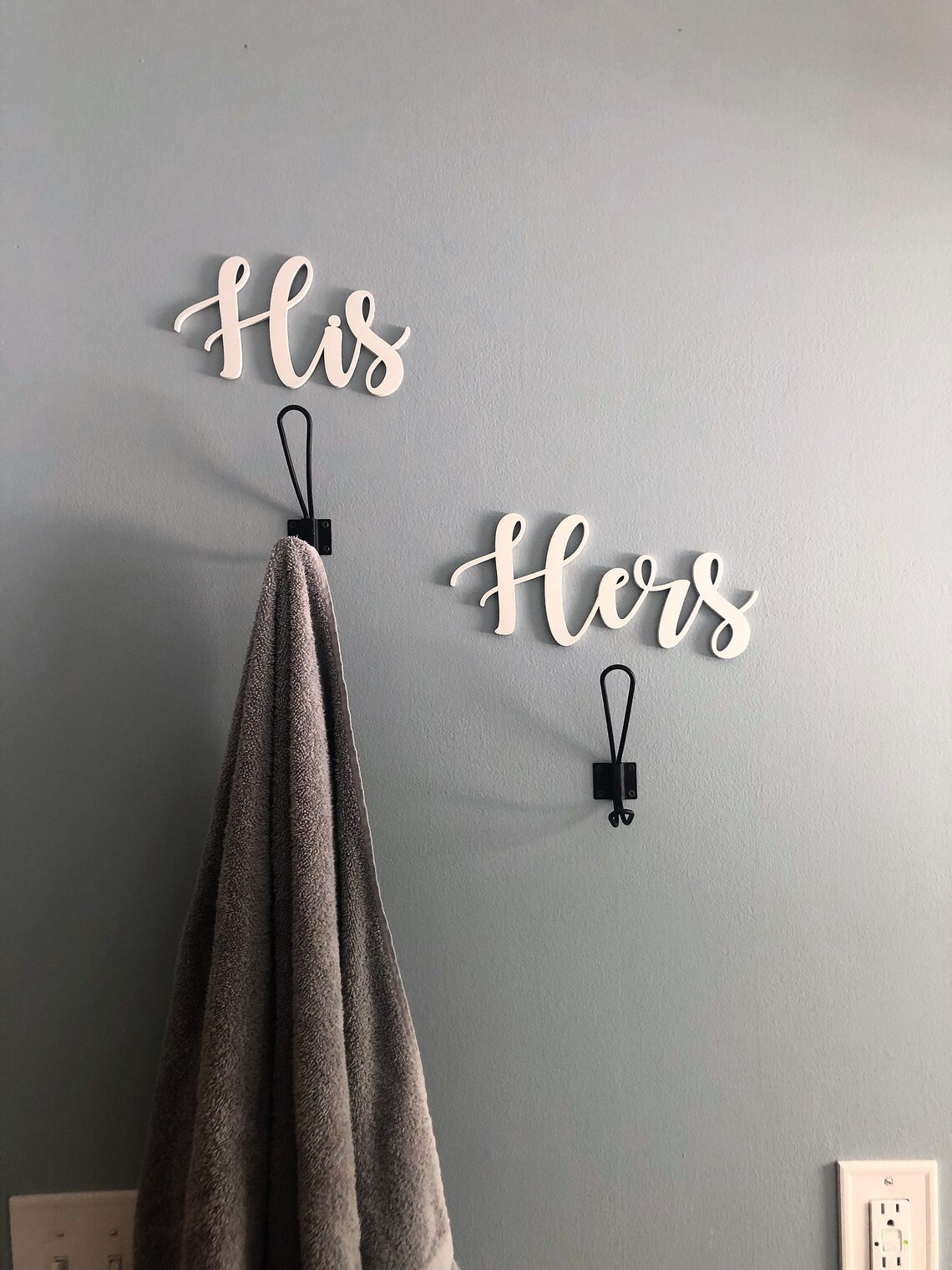 His and Hers Towel Hooks Wood Words Towel Rack Couples Etsy