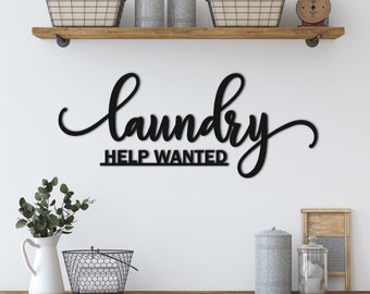 Laundry Help Wanted | Laundry Sign | Laundry Room Decor | Laundry Room Signs | Wood Words | Laundry Wooden Sign | Farmhouse Decor