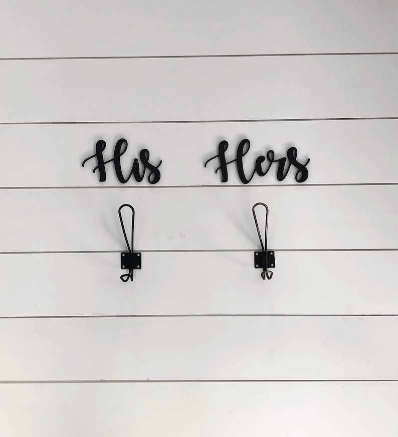 His and Hers Towel Hooks Wood Words Towel Rack Couples Etsy