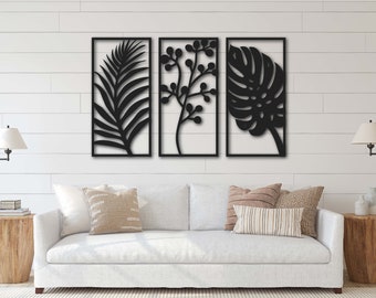 Tropical Wall Art | Botanical Wall Art | Wood Wall Art Large | Set of 3 Prints | Monstera Leaf Print | Wood Wall Panels | Wall Decor Wood