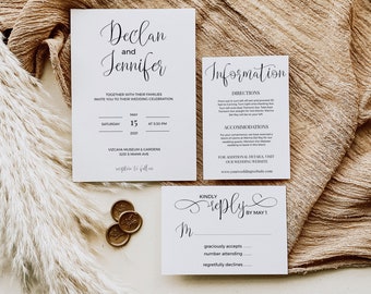 Modern Minimalist Wedding Invitation Bundle, Invitation Suite, Simple Wedding Invitation Set, Elegant Wedding Invites, Printable Wedding