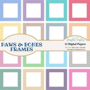 100 Paw Print and Bones Frames Clipart | Dog Paw Bones, Instant Download, Puppy Picture Frames, Scrapbook Clipart, Commercial Use, JPEG, PNG