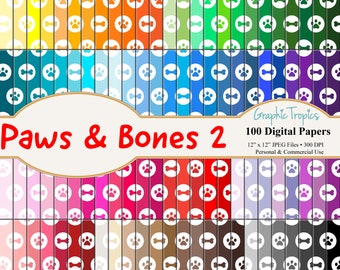 100 Circles Dog Paws & Bones Digital Paper Scrapbook Colors | Doggy Bones Digital Paper, Dog Paws Paper, Bones Scrapbooking, Commercial Use