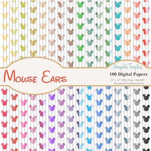 100 Mouse Ears Digital Paper Colors | Digital Download, Mouse Patterns, Backgrounds, Scrapbook Paper Pack, Commercial Use, Pastel Mouse Ears