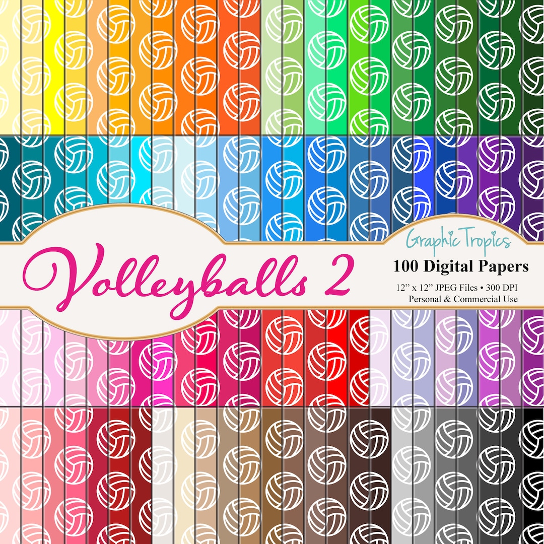 100 Volleyball Digital Paper Scrapbook Color Volleyballs Digital