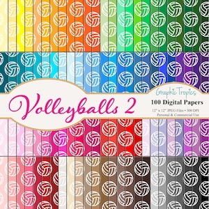 100 Volleyball Digital Paper Scrapbook Color | Volleyballs Digital Download, Volleyball Pattern Pages, Scrapbook Paper Pack, Commercial Use