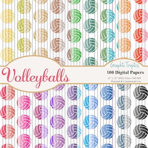 100 Colored Volleyball Digital Paper Scrapbook | Volleyball Digital Download, Volleyball Pattern Pages, Scrapbook Paper Pack, Commercial Use