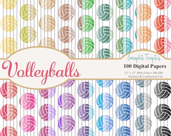 100 Colored Volleyball Digital Paper Scrapbook | Volleyball Digital Download, Volleyball Pattern Pages, Scrapbook Paper Pack, Commercial Use