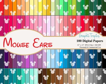 100 Mouse Ears Digital Paper Colors | Digital Download, Mouse Patterns, Backgrounds, Scrapbook Paper Pack, Commercial Use, Mouse Head