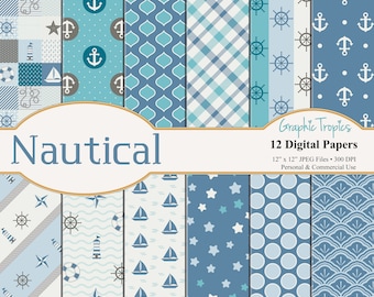Nautical Digital Paper Scrapbook Set | Nautical Digital Pages, Sailboat, Anchor, Instant Download, Lighthouse, Scrapbook Paper, Commercial