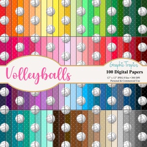 100 Volleyballs Polka Dots Digital Paper Scrapbook | Volleyballs Digital Download, Volleyball Pattern, Scrapbook Paper Pack, Commercial Use