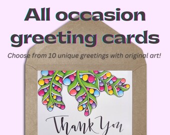 All-Occasion Greeting Cards (blank inside): Choose From 10 Unique Greetings with Original Art!