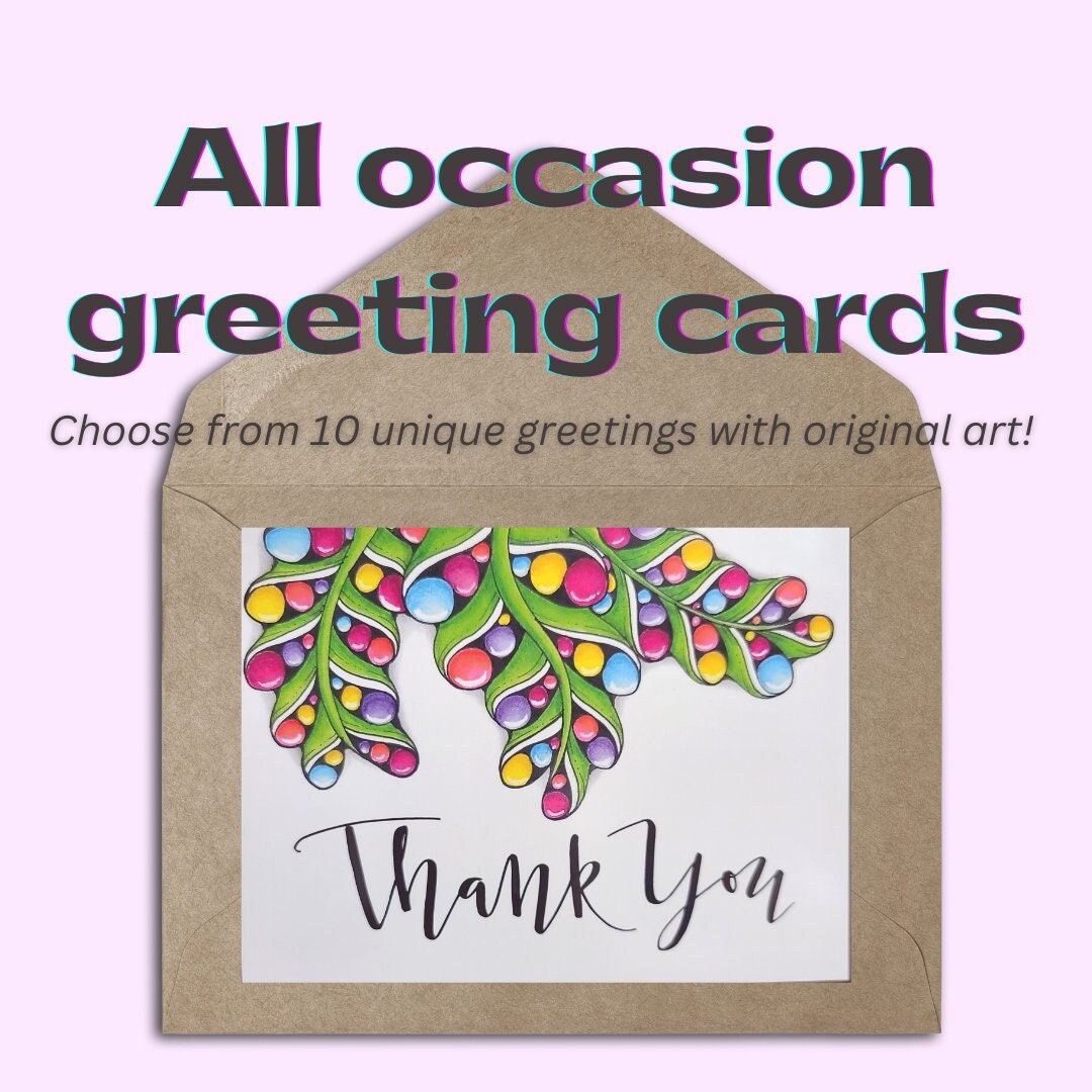 Alloccasion Greeting Cards blank Inside Choose From 10 Unique Greetings With Original Art Etsy