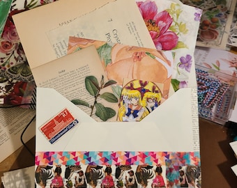 Happy Mail Surprise Envelopes -- two handmade envelopes, plus collage ephemera