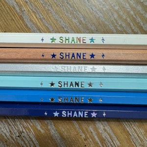 Personalized Pencil Set | Set of 6 Hot Foil Stamped Pencils featuring Your Name, Back to School Pencils, Custom Name Pencils, Blue Mix