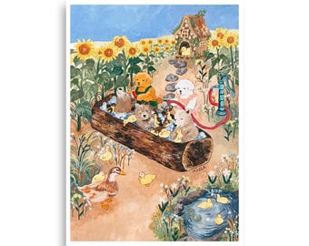 Puppies & Ducklings Art Print, Museum-Quality Matte Paper