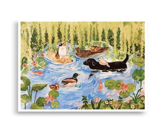 Animals Swimming Poster, Pond Art Print