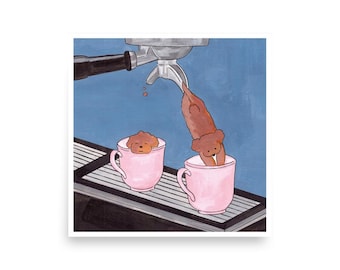 Coffee Poodle Art Print, Whimsical Kitchen Decor