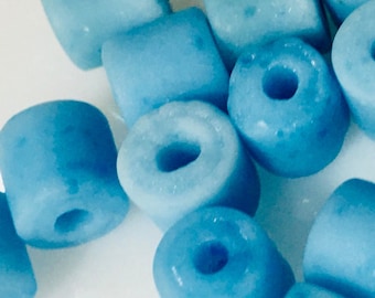 Czech Crow (Tile) Beads Vintage Rough Light Blue Mottled Glass (10) 6mm x 6mm new old stock