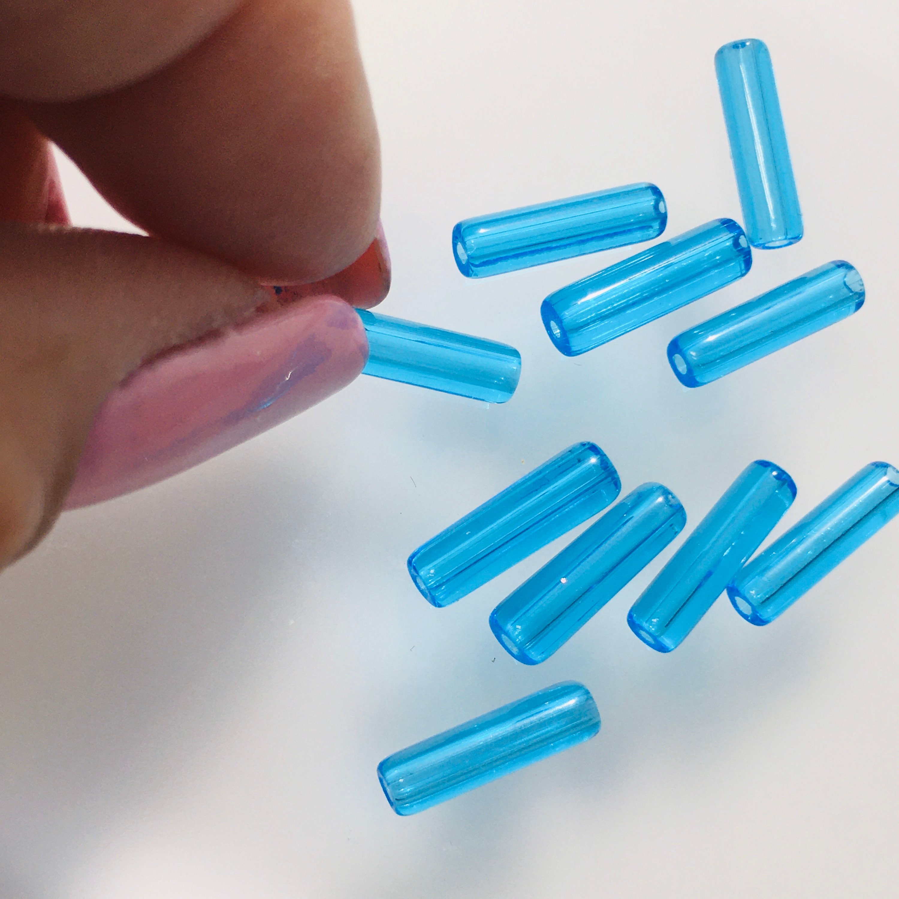 Aqua 20 14mm Tube Shaped Beads Clear Glass Wrapped Lot of Etsy