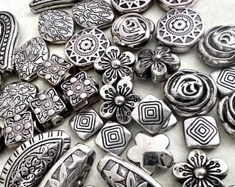 Beads Soup box 36 pc Silvery Bead mix. Earring kit set of 36 bead mix as shown metal finish light weight