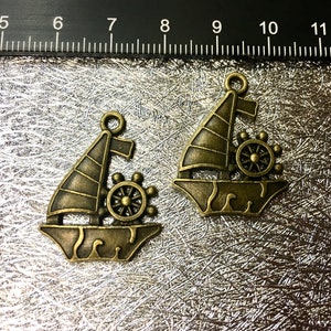 Sailboat Charms gold colored Sail Boat Pendant Charm 20mm set of 2 estate