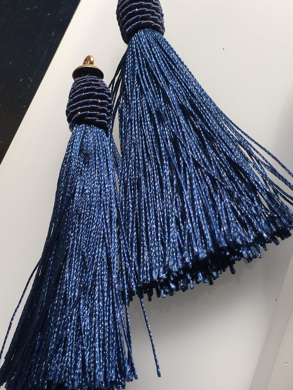 10mm Two Dark Blue Silk Tassels 10mm Long Etsy