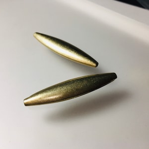 Long thin brushed golden flat tube beads 45 mm long lightweight high quality acrylic set of two