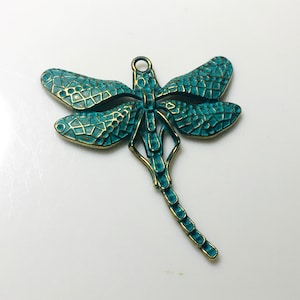 Large Brass and Green Verdigris Vintage Dragonfly Pendant Vintage Style 60mm.