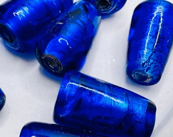 Cone (8) Cobalt Blue Glass rare smooth silver foil lined Vintage Beads (8) 10mm x 8mm bright blue beads Foil lined B75.8