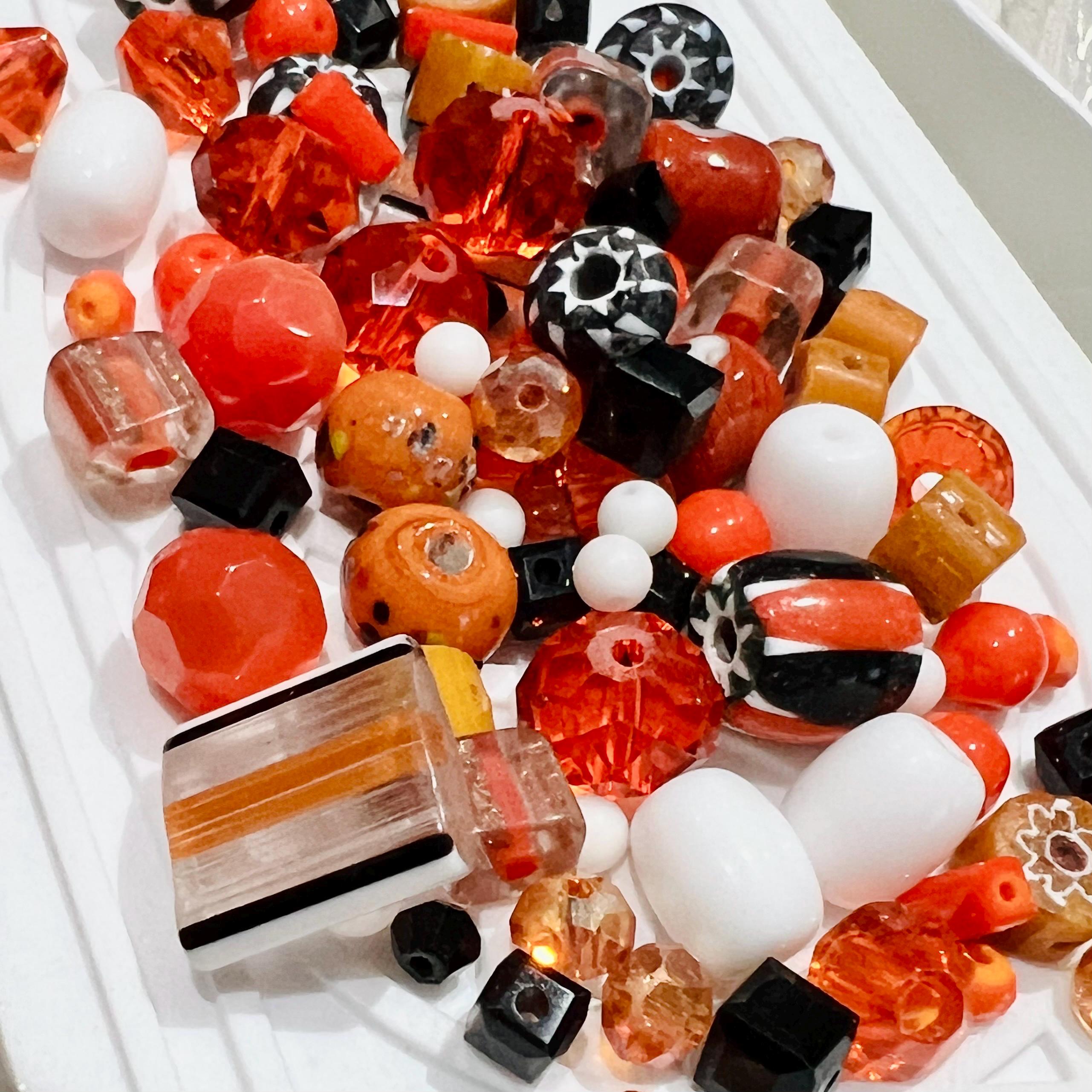 90 bead Halloween Bead Soup! oranges & Blacks Bead box bracelet necklace kit. Beadsoup mix high quality match pairs great for Earrings 25gm