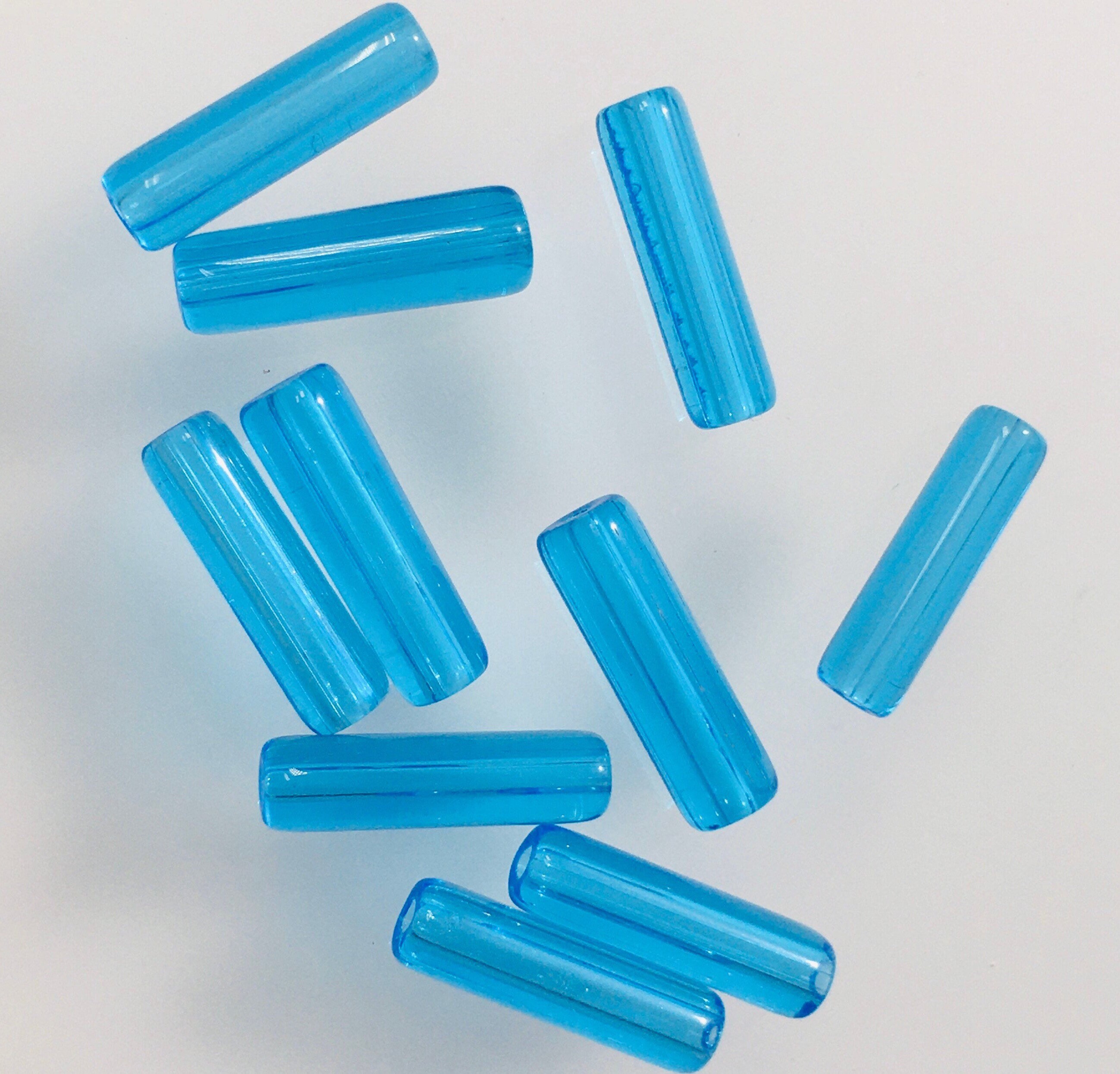 Aqua 20 14mm Tube Shaped Beads Clear Glass Wrapped Lot of Etsy