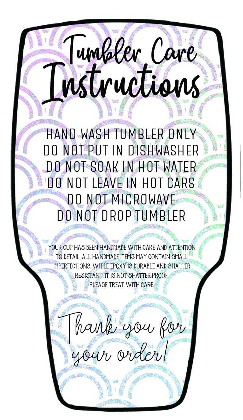 Tumbler Care Card Printable Cutout Silhouette Cameo | Etsy