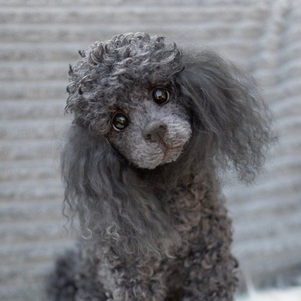 Caniche gris cachorro realista Angélica, (hecho a pedido) Réplica perro caniche, caniche de juguete, caniche de juguete de piel, animal, regalo, animal de peluche