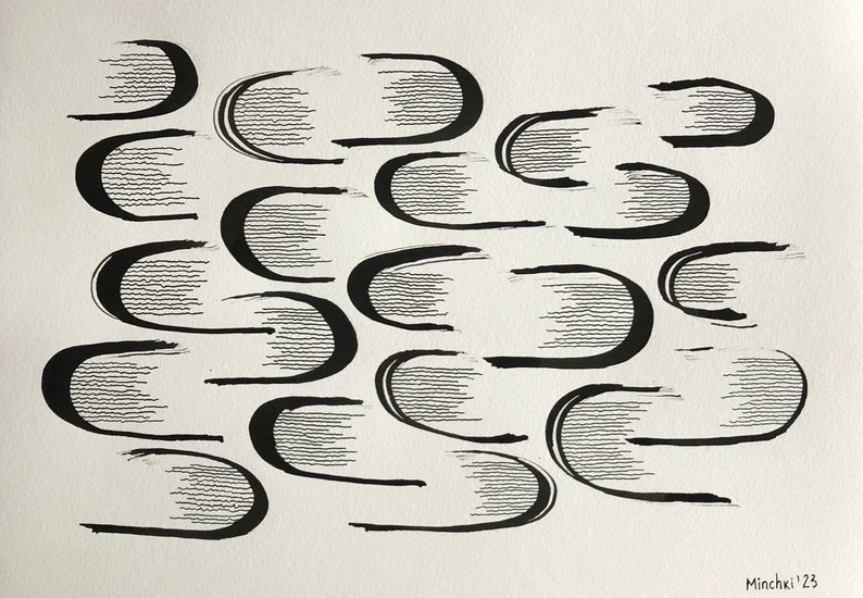 Original A4 Japanese Ink Drawing, Abstract Artwork, Unique, Milena ...