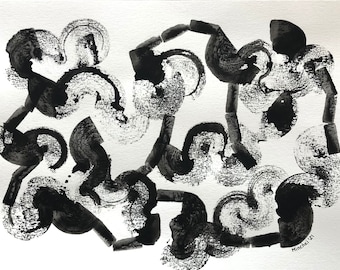 A4 abstract ink painting, gift, artwork, monochrome, minchki patterns, milena mihaylova, present, unique