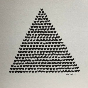 A4 Abstract brush ink pen original drawing, pyramid, gift, house warming, art